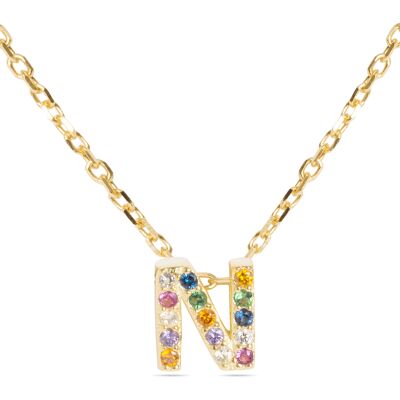 Luxenter Halskette aus 925er Sterlingsilber mit mehrfarbigen Zirkonias in 18K Gelbgold - Alphabet Mehrfarben Einheitsgröße Luxenter Halskette aus 925er Sterlingsilber mit mehrfarbigen Zirkonias in 18K Gelbgold - Alphabet Mehrfarben Einheitsgröße