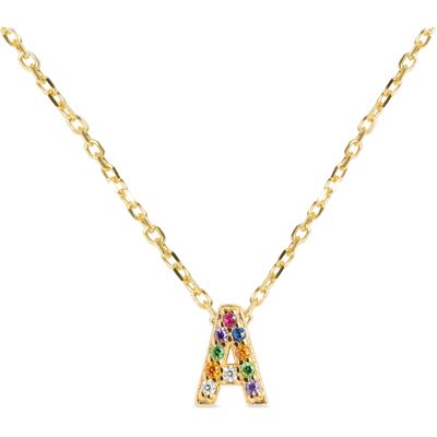 Luxenter, Alphabet-Halskette aus 925er Sterlingsilber und mehrfarbigen Zirkonen mit 18 Karat Gelbgoldplattierung Gold Einheitsgröße Luxenter, Alphabet-Halskette aus 925er Sterlingsilber und mehrfarbigen Zirkonen mit 18 Karat Gelbgoldplattierung Gold Einheitsgröße