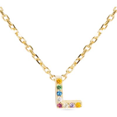 Luxenter Halskette aus 925er Sterlingsilber mit mehrfarbigen Zirkonias in 18K Gelbgold - Alphabet Mehrfarben Einheitsgröße Luxenter Halskette aus 925er Sterlingsilber mit mehrfarbigen Zirkonias in 18K Gelbgold - Alphabet Mehrfarben Einheitsgröße
