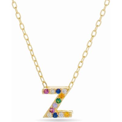 Luxenter Alphabet-Halskette aus 925er Sterlingsilber und mehrfarbigen Zirkonen mit 18 Karat Gelbgoldplattierung Mehrfarben Einheitsgröße Luxenter Alphabet-Halskette aus 925er Sterlingsilber und mehrfarbigen Zirkonen mit 18 Karat Gelbgoldplattierung Mehrfarben Einheitsgröße
