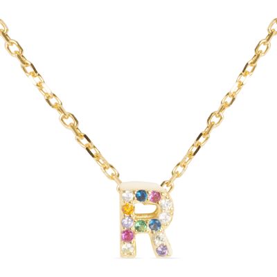 Luxenter Halskette aus 925er Sterlingsilber mit mehrfarbigen Zirkonia, veredelt mit 18 Karat Gelbgold - Alphabet Mehrfarben Einheitsgröße Luxenter Halskette aus 925er Sterlingsilber mit mehrfarbigen Zirkonia, veredelt mit 18 Karat Gelbgold - Alphabet Mehrfarben Einheitsgröße