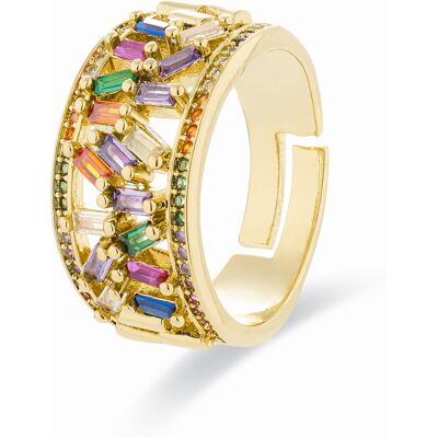 Luxenter Ring mit Multicolour Zirkonia aus 18K Gelbgold - Fabeu Mehrfarben Einheitsgröße Luxenter Ring mit Multicolour Zirkonia aus 18K Gelbgold - Fabeu Mehrfarben Einheitsgröße