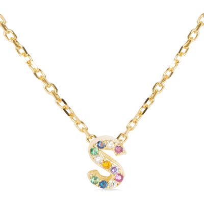 Luxenter Halskette aus 925er Sterlingsilber mit mehrfarbigen Zirkonias in 18K Gelbgold - Alphabet Mehrfarben Einheitsgröße Luxenter Halskette aus 925er Sterlingsilber mit mehrfarbigen Zirkonias in 18K Gelbgold - Alphabet Mehrfarben Einheitsgröße