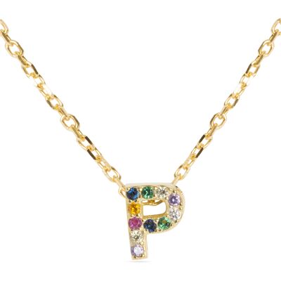 Luxenter Halskette aus 925er Sterlingsilber mit mehrfarbigen Zirkonias in 18K Gelbgold - Alphabet Mehrfarben Einheitsgröße Luxenter Halskette aus 925er Sterlingsilber mit mehrfarbigen Zirkonias in 18K Gelbgold - Alphabet Mehrfarben Einheitsgröße