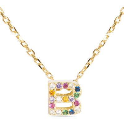 Luxenter Halskette aus 925er Sterlingsilber mit mehrfarbigen Zirkonias in 18K Gelbgold - Alphabet Mehrfarben Einheitsgröße Luxenter Halskette aus 925er Sterlingsilber mit mehrfarbigen Zirkonias in 18K Gelbgold - Alphabet Mehrfarben Einheitsgröße