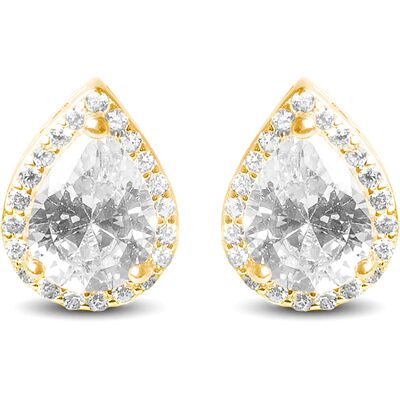 Luxenter, Theli-Ohrring aus 925er Sterlingsilber und glänzendem 18K vergoldetem Zirkonium Weiß Einheitsgröße Luxenter, Theli-Ohrring aus 925er Sterlingsilber und glänzendem 18K vergoldetem Zirkonium Weiß Einheitsgröße