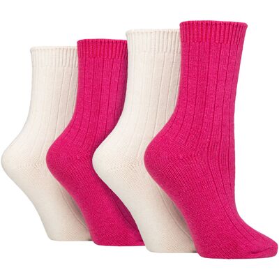4er-Pack Damen Kaschmir-Stiefelsocken Wildfeet Gerippte Crew-Woll-Bettsocken - Wein/Creme Mehrfarben EU 37 - 42 4er-Pack Damen Kaschmir-Stiefelsocken Wildfeet Gerippte Crew-Woll-Bettsocken - Wein/Creme Mehrfarben EU 37 - 42