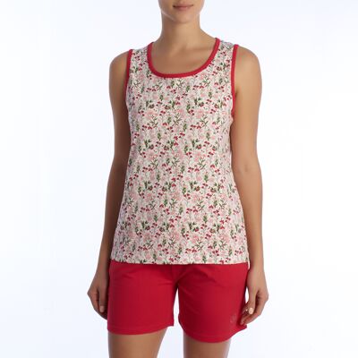 Kisses&Love Damen-Schlafanzug aus Baumwolle mit breiten Trägern KL45250 Rot M Kisses&Love Damen-Schlafanzug aus Baumwolle mit breiten Trägern KL45250 Rot M