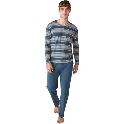 J&J Brothers JJB18 Herren Schlafanzug mit langen Ärmeln aus Baumwolle Blau L J&J Brothers JJB18 Herren Schlafanzug mit langen Ärmeln aus Baumwolle Blau L