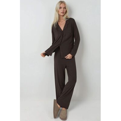 Hiccup Langärmliges Pyjama-Set mit Hemdkragen und Knopfleiste Mokka XL Hiccup Langärmliges Pyjama-Set mit Hemdkragen und Knopfleiste Mokka XL