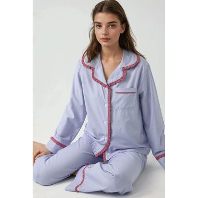 Hiccup Kariertes Baumwoll-Pyjama-Set mit Hemdkragen Hellblau XL Hiccup Kariertes Baumwoll-Pyjama-Set mit Hemdkragen Hellblau XL