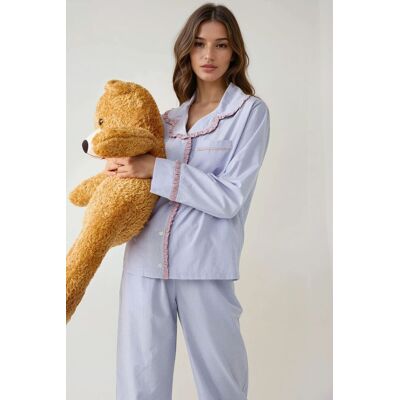 Hiccup Kariertes Baumwoll-Pyjama-Set mit Hemdkragen Hellblau XL Hiccup Kariertes Baumwoll-Pyjama-Set mit Hemdkragen Hellblau XL