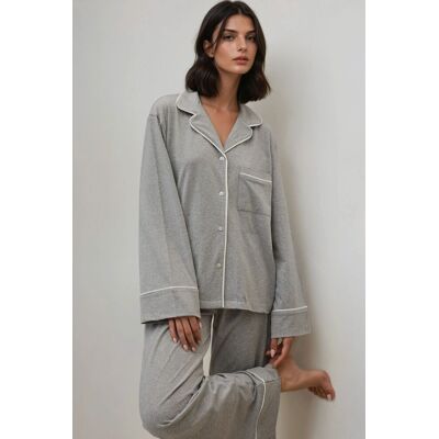 Hiccup Weiches Baumwoll-Pyjama-Set Hellgrau XL Hiccup Weiches Baumwoll-Pyjama-Set Hellgrau XL