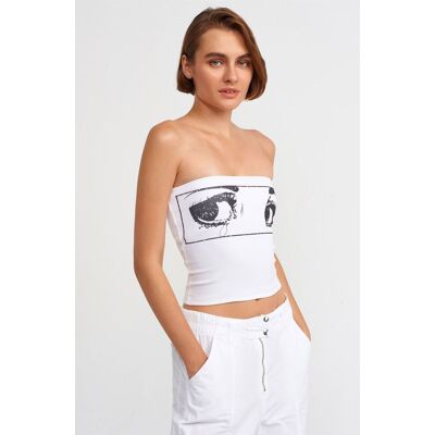 Dilvin Bedrucktes Bustier-Crop-Top Weiß L Dilvin Bedrucktes Bustier-Crop-Top Weiß L