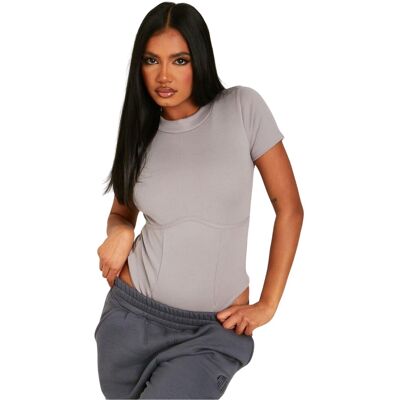 Missyempire Missy Empire - Bodysuit für Damen, Strukturiert, kurzärmlig (Grau) Grau EU 34 / UK 6 Missyempire Missy Empire - Bodysuit für Damen, Strukturiert, kurzärmlig (Grau) Grau EU 34 / UK 6