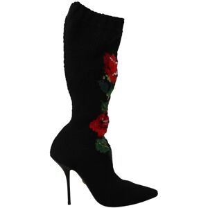 Dolce & Gabbana Schwarze Stretch-Socken Rote Rosen Stiefeletten Damenschuhe Schwarz EU40 Dolce & Gabbana Schwarze Stretch-Socken Rote Rosen Stiefeletten Damenschuhe Schwarz EU40