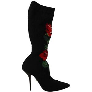 Dolce & Gabbana Schwarze Stretch-Socken Rote Rosen Stiefeletten Schuhe Schwarz 38,5 EU/IT Dolce & Gabbana Schwarze Stretch-Socken Rote Rosen Stiefeletten Schuhe Schwarz 38,5 EU/IT