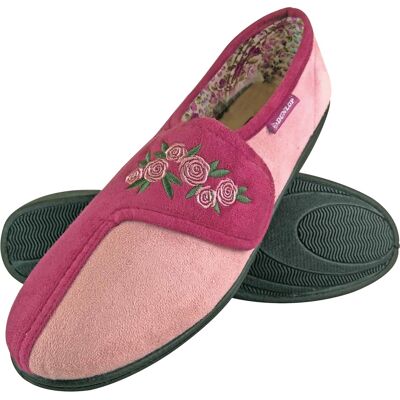 Dunlop - Ladies Adjustable Wide Fit Memory Foam Floral Velcro Hausschuhe für ältere Frauen Rosa EU 38 / UK 5 Dunlop - Ladies Adjustable Wide Fit Memory Foam Floral Velcro Hausschuhe für ältere Frauen Rosa EU 38 / UK 5