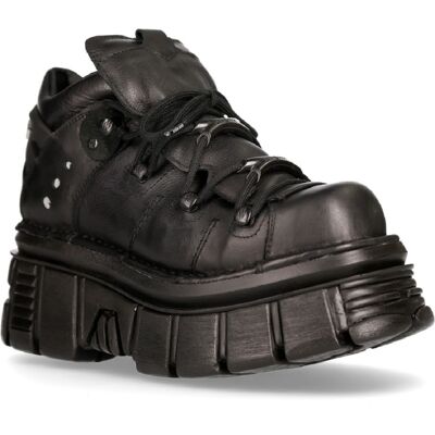 NEW ROCK 106N-S52 TOWER SHOES Biker-Punk-Gothic-Stiefel aus schwarzem Metallic-Leder Schwarz EU 36 NEW ROCK 106N-S52 TOWER SHOES Biker-Punk-Gothic-Stiefel aus schwarzem Metallic-Leder Schwarz EU 36