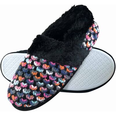 Dunlop - Damen niedlich flauschig Plüsch Winter warm Luxus Komfort gestrickt Hausschuhe Schwarz EU 39/UK 6 Dunlop - Damen niedlich flauschig Plüsch Winter warm Luxus Komfort gestrickt Hausschuhe Schwarz EU 39/UK 6
