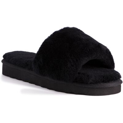 Aus Wooli Australia Damen Schafsfell Fluff Slide Hausschuhe Schwarz Schwarz EU 43 / UK 9 Aus Wooli Australia Damen Schafsfell Fluff Slide Hausschuhe Schwarz Schwarz EU 43 / UK 9