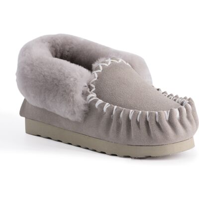 Aus Wooli "Waterloo" Australia Hand Stitched Damen Schafsfell Mokassin, Hellgrau Grau EU 43 / UK 9 Aus Wooli "Waterloo" Australia Hand Stitched Damen Schafsfell Mokassin, Hellgrau Grau EU 43 / UK 9