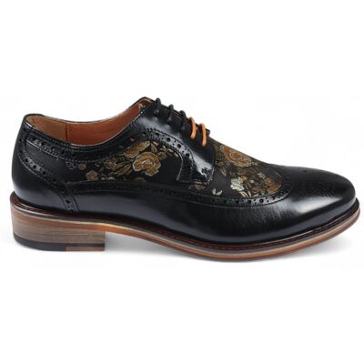 Justin Reess Herren-Brogue-Schuhe aus schwarzem Leder mit Blumenmuster - Ross Schwarz EU 40,5 / UK 7 Justin Reess Herren-Brogue-Schuhe aus schwarzem Leder mit Blumenmuster - Ross Schwarz EU 40,5 / UK 7