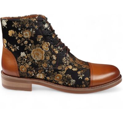 Justin Reess Herren-Oxford-Stiefeletten aus braunem Leder mit Blumenmuster - Adam Braun EU 39/UK 6 Justin Reess Herren-Oxford-Stiefeletten aus braunem Leder mit Blumenmuster - Adam Braun EU 39/UK 6
