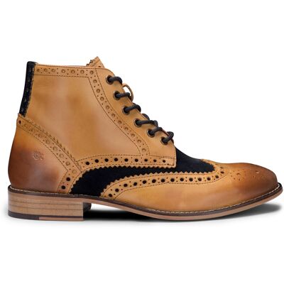 London Brogues Klassische Herren-Stiefeletten im Gatsby-Brogue-Stil aus hellbraunem Oxford-Leder mit marineblauem Wildleder Bräunen EU 40,5 / UK 7 London Brogues Klassische Herren-Stiefeletten im Gatsby-Brogue-Stil aus hellbraunem Oxford-Leder mit marineblauem Wildleder Bräunen EU 40,5 / UK 7