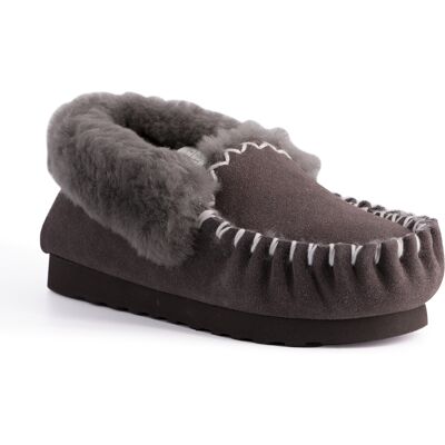 Aus Wooli Australia Hand genäht Womens Schaffell Mokassin Grau EU 37 / UK 4 Aus Wooli Australia Hand genäht Womens Schaffell Mokassin Grau EU 37 / UK 4