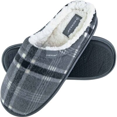 Dunlop - Mens Warm Plüsch Fleece gefüttert Schlupf auf Mule Checked Plaid Hausschuhe Grau EU 47.5 / UK 12 Dunlop - Mens Warm Plüsch Fleece gefüttert Schlupf auf Mule Checked Plaid Hausschuhe Grau EU 47.5 / UK 12