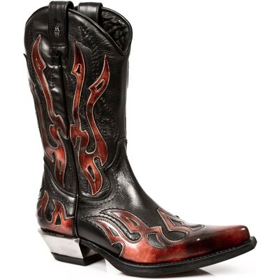 New Rock Flame Akzentuierte schwarz/rote mittelhohe Cowboystiefel-7921-S2 Schwarz EU45 New Rock Flame Akzentuierte schwarz/rote mittelhohe Cowboystiefel-7921-S2 Schwarz EU45