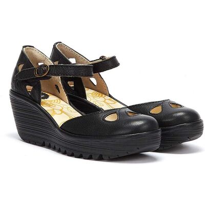 Fly London Yuna Womens Leder Keilsandalen - (Schwarz) Schwarz EU 38 / UK 5 Fly London Yuna Womens Leder Keilsandalen - (Schwarz) Schwarz EU 38 / UK 5