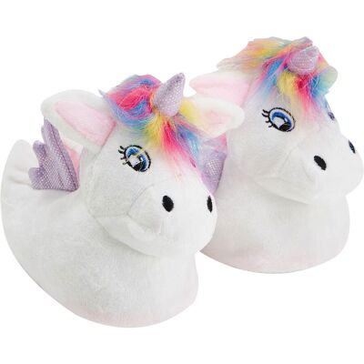 Slipper Snob Kinder Einhorn Plüsch Hausschuhe mit Regenbogen Haar Geschenk für Sie - Weiß Weiß XL Slipper Snob Kinder Einhorn Plüsch Hausschuhe mit Regenbogen Haar Geschenk für Sie - Weiß Weiß XL