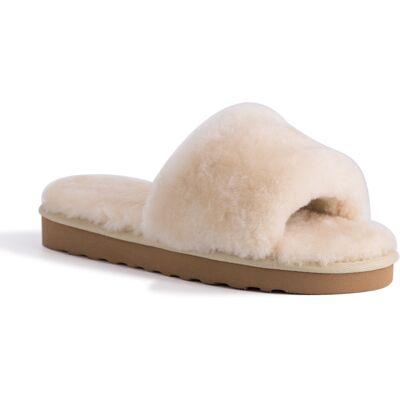 Aus Wooli Australia Damen Schafsfell Fluff Slide Pantoffeln Creme Bräunen EU 43 / UK 9 Aus Wooli Australia Damen Schafsfell Fluff Slide Pantoffeln Creme Bräunen EU 43 / UK 9