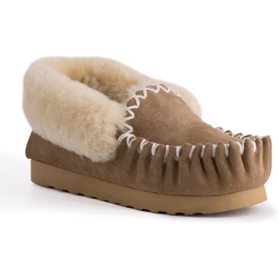 Aus Wooli Australia Hand genäht Womens Schaffell Mokassin Beige EU 43 / UK 9 Aus Wooli Australia Hand genäht Womens Schaffell Mokassin Beige EU 43 / UK 9