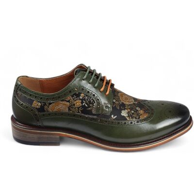 Justin Reess Herren-Brogue-Schuhe aus grünem Leder mit Blumenmuster - Ross Grün EU 43 / UK 9 Justin Reess Herren-Brogue-Schuhe aus grünem Leder mit Blumenmuster - Ross Grün EU 43 / UK 9