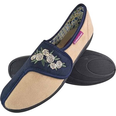 Dunlop - Ladies Adjustable Wide Fit Memory Foam Floral Velcro Hausschuhe für ältere Frauen Marine EU 38 / UK 5 Dunlop - Ladies Adjustable Wide Fit Memory Foam Floral Velcro Hausschuhe für ältere Frauen Marine EU 38 / UK 5