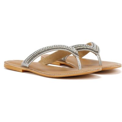 Tower London Tower Footwear Metallic Bead Thong Damen Silber Sandalen Silber EU 37 / UK 4 Tower London Tower Footwear Metallic Bead Thong Damen Silber Sandalen Silber EU 37 / UK 4