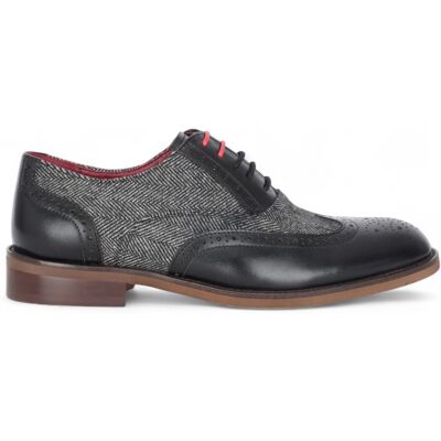 Justin Reess Herren-Brogue-Schuhe aus schwarzem Leder und Tweed - Albert Schwarz EU 40,5 / UK 7 Justin Reess Herren-Brogue-Schuhe aus schwarzem Leder und Tweed - Albert Schwarz EU 40,5 / UK 7