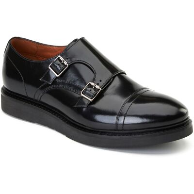 Base London Knight Herrenschuhe Aus Schwarzem Leder Mit Doppeltem Monk Riemen Schwarz EU 39/UK 6 Base London Knight Herrenschuhe Aus Schwarzem Leder Mit Doppeltem Monk Riemen Schwarz EU 39/UK 6