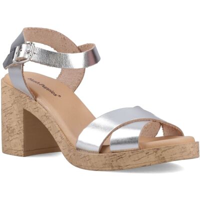 Hush Puppies Georgia Cork Damen Silberne Ledersandalen Silber EU 39/UK 6 Hush Puppies Georgia Cork Damen Silberne Ledersandalen Silber EU 39/UK 6