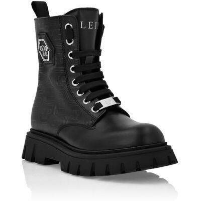 Philipp Plein Nappa Leather Mid Boots Hexagon Monogram Schwarz EU35 Philipp Plein Nappa Leather Mid Boots Hexagon Monogram Schwarz EU35