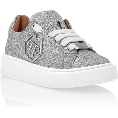 Philipp Plein Glitter Lo-Top Sneakers Hexagon Silber EU 34 Philipp Plein Glitter Lo-Top Sneakers Hexagon Silber EU 34