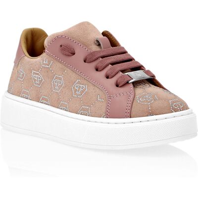 Philipp Plein Suede Lo-Top Sneakers Monogram Strass Rosa und Weiß EU 31 Philipp Plein Suede Lo-Top Sneakers Monogram Strass Rosa und Weiß EU 31