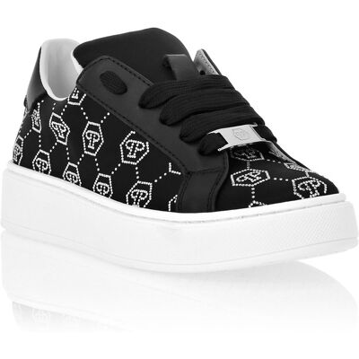 Philipp Plein Satin Lo-Top Sneakers Monogram Strass Schwarz-Weiss EU28 Philipp Plein Satin Lo-Top Sneakers Monogram Strass Schwarz-Weiss EU28