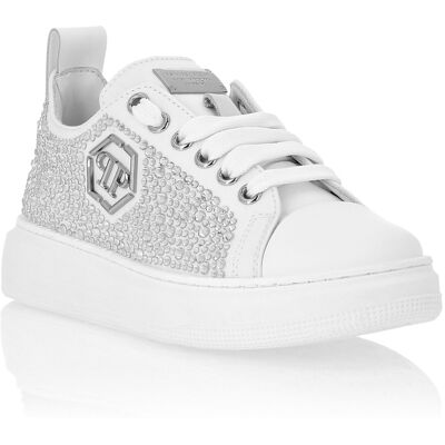 Philipp Plein Satin Lo-Top Sneakers Strass Hexagon Weiß EU 31 Philipp Plein Satin Lo-Top Sneakers Strass Hexagon Weiß EU 31