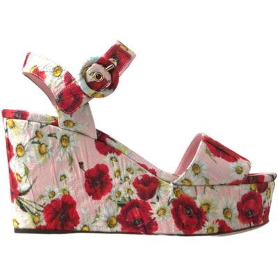 Dolce & Gabbana Blumen-Mohnblumen und Gänseblümchen Keil-Sandalen Rosa 37,5 EU/IT Dolce & Gabbana Blumen-Mohnblumen und Gänseblümchen Keil-Sandalen Rosa 37,5 EU/IT