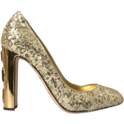 Dolce & Gabbana Paillettenabsätze Elegante High Heels Gold 39,5 EU/IT Dolce & Gabbana Paillettenabsätze Elegante High Heels Gold 39,5 EU/IT
