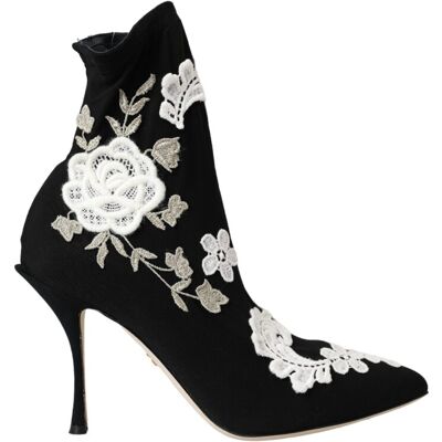 Dolce & Gabbana Blumenbestickte Stiefeletten Schwarz EU35 Dolce & Gabbana Blumenbestickte Stiefeletten Schwarz EU35